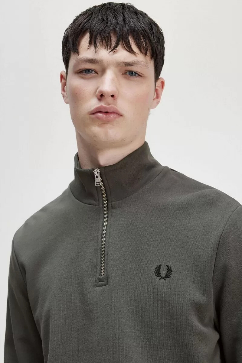 sudadera fred perry con media cremallera para hombre color verde campo