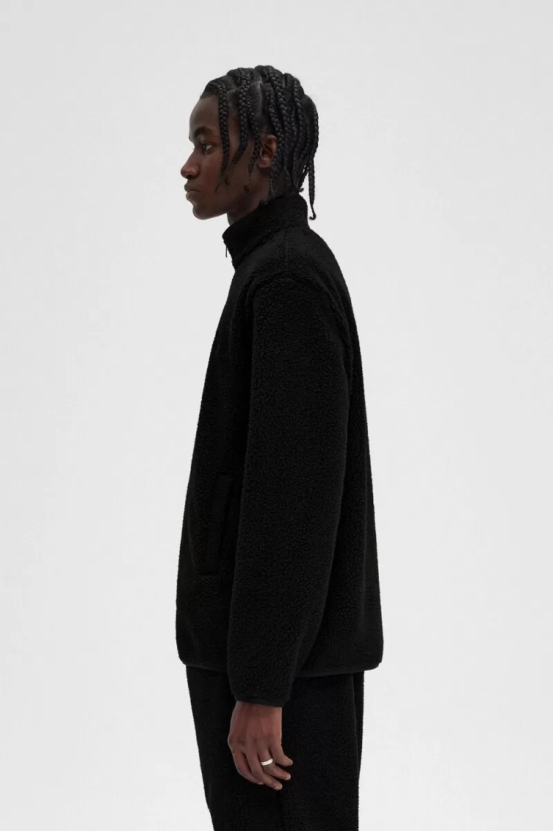 sudadera fred perry con cremallera y forro polar de borrego para hombre color negro
