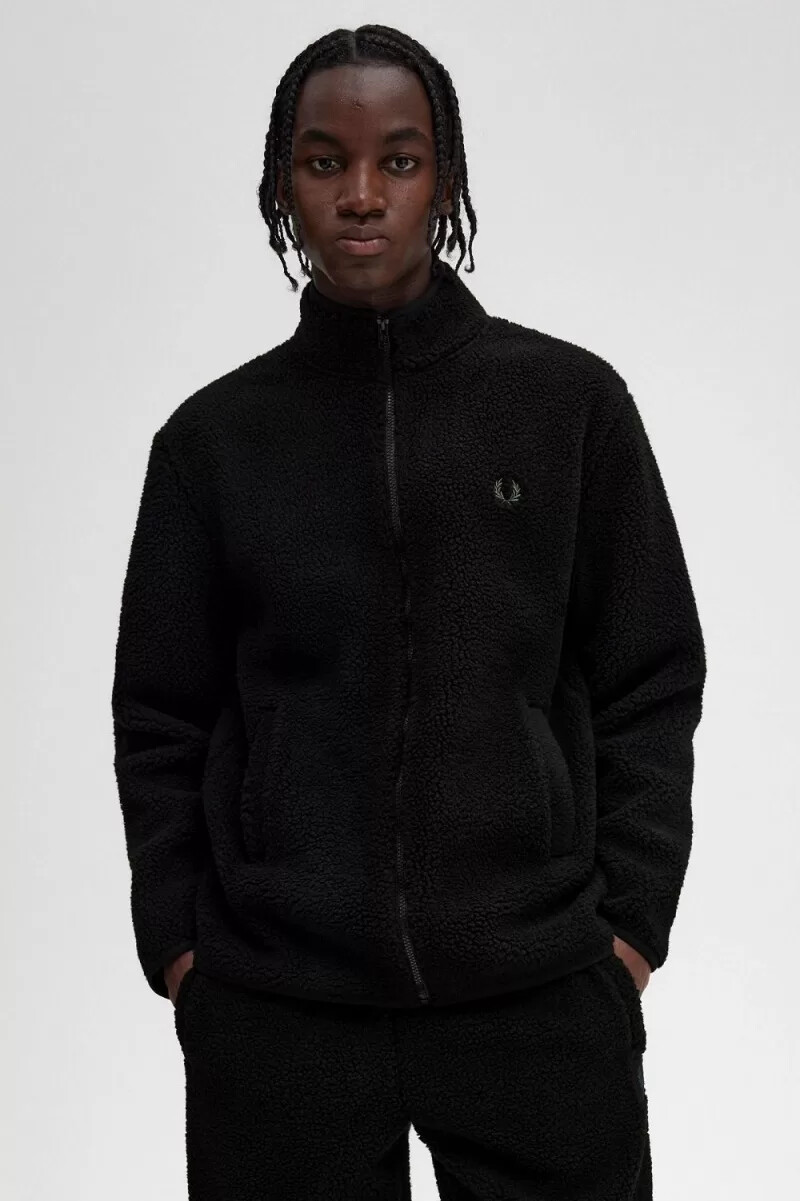 sudadera fred perry con cremallera y forro polar de borrego para hombre color negro