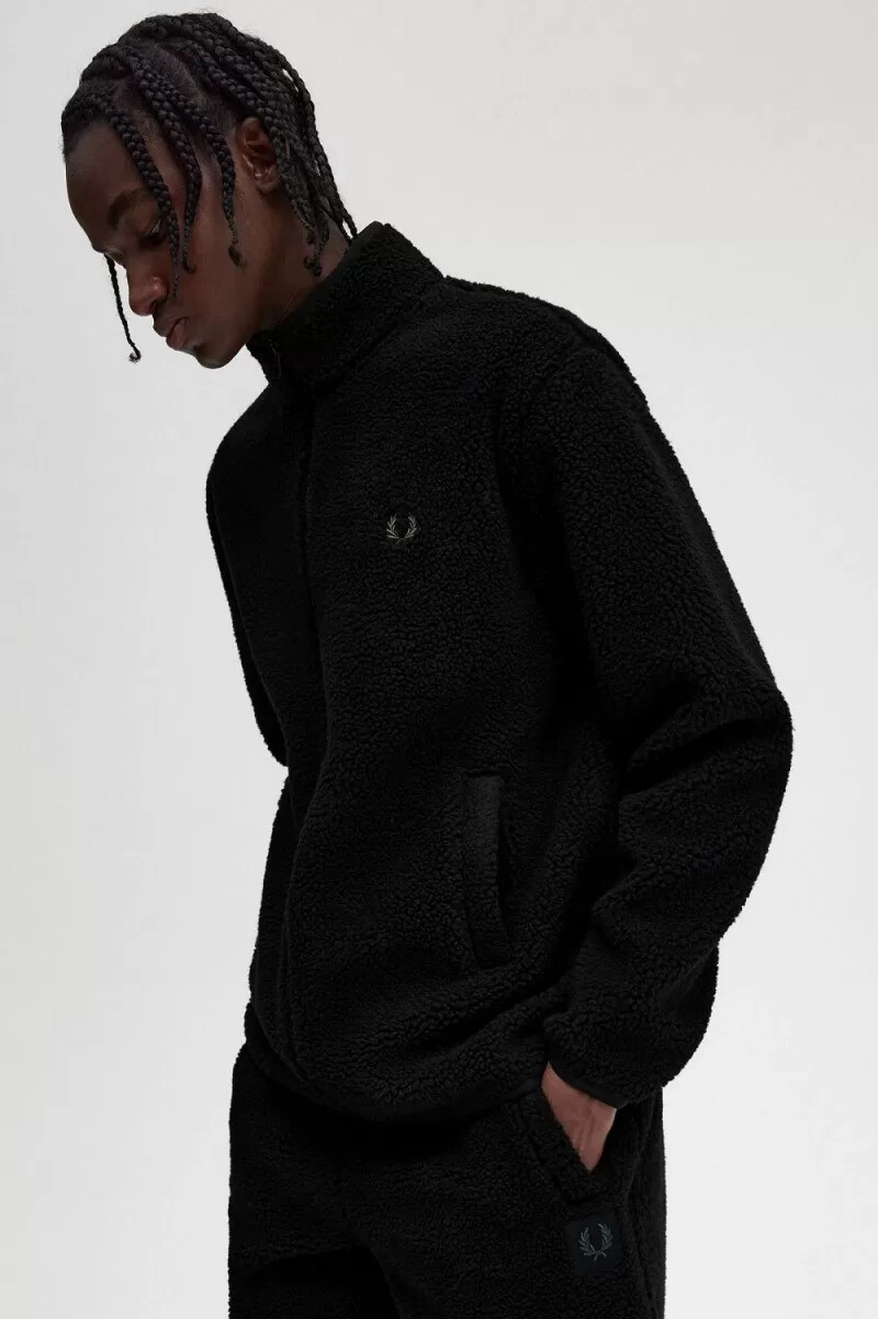 sudadera fred perry con cremallera y forro polar de borrego para hombre color negro