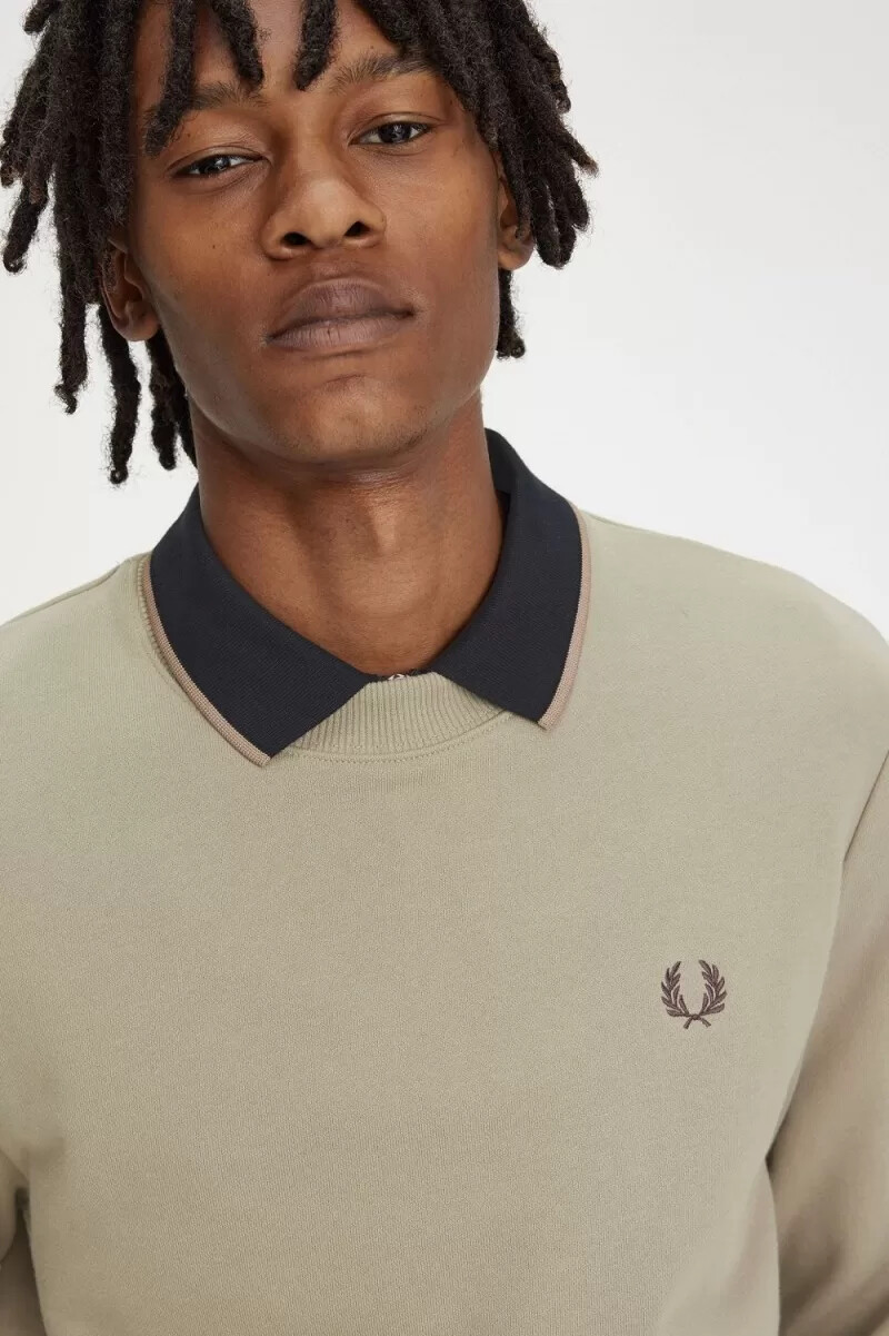 sudadera fred perry de cuello redondo para hombre gris cálido rojo oscuro