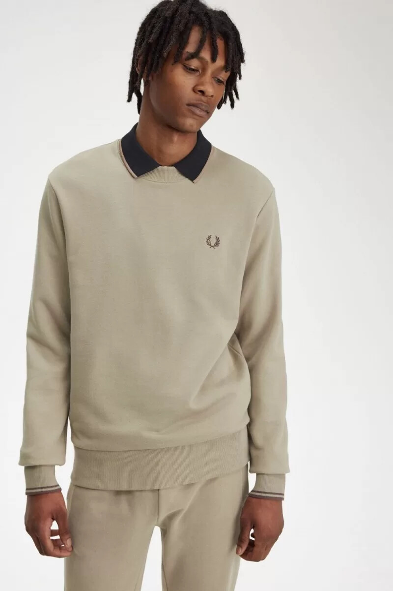 sudadera fred perry de cuello redondo para hombre gris cálido rojo oscuro