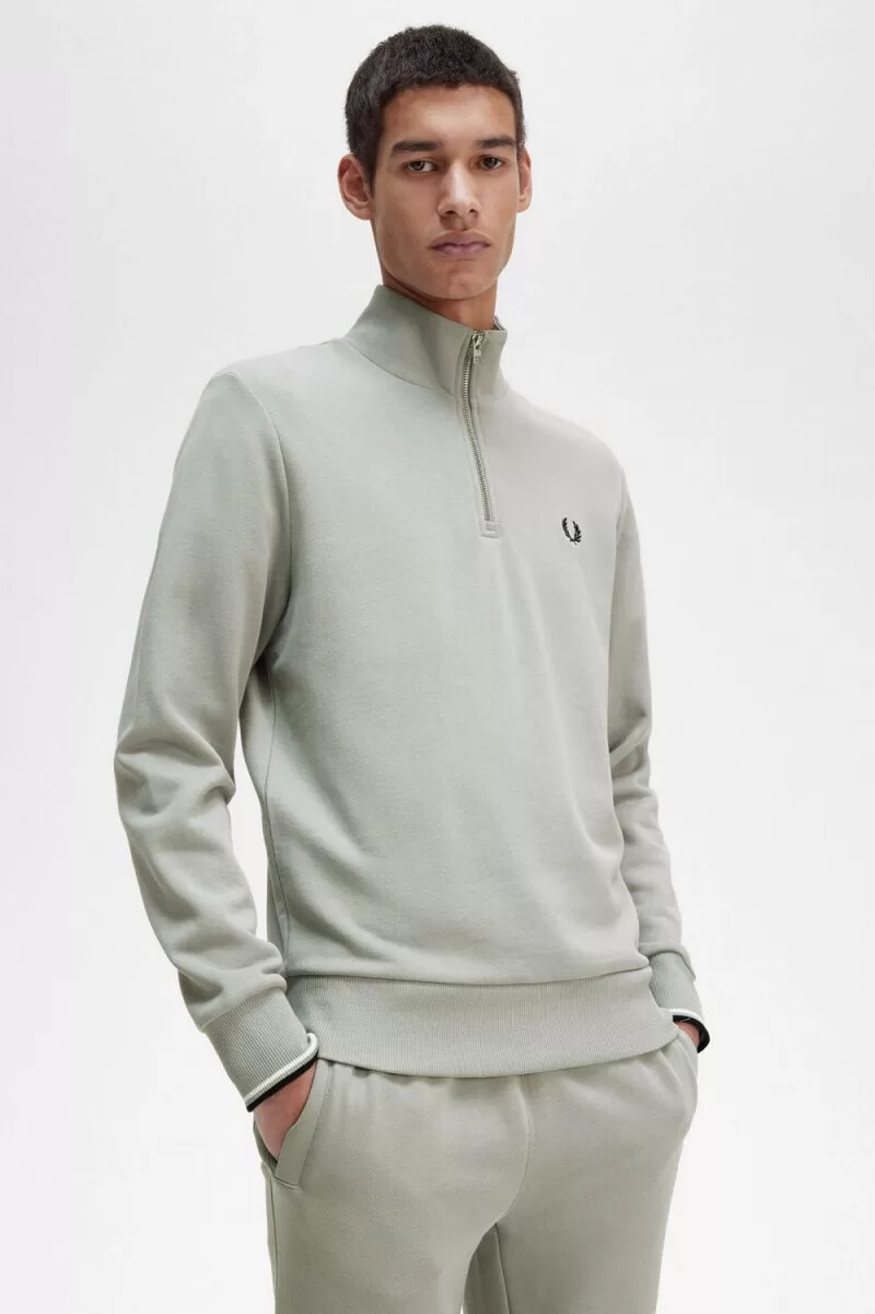 sudadera fred perry con media cremallera para hombre en gris