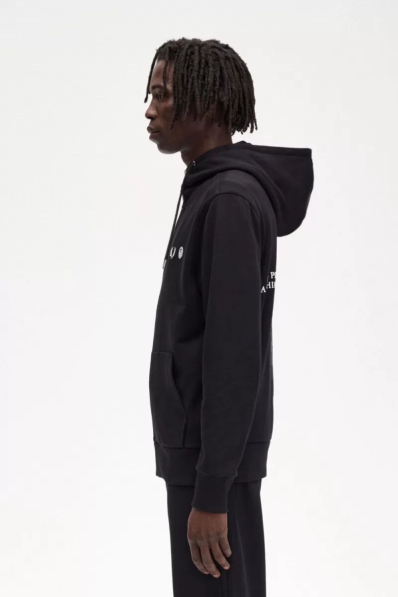 sudadera con capucha y cremallera en contraste de fred perry para hombre color negro