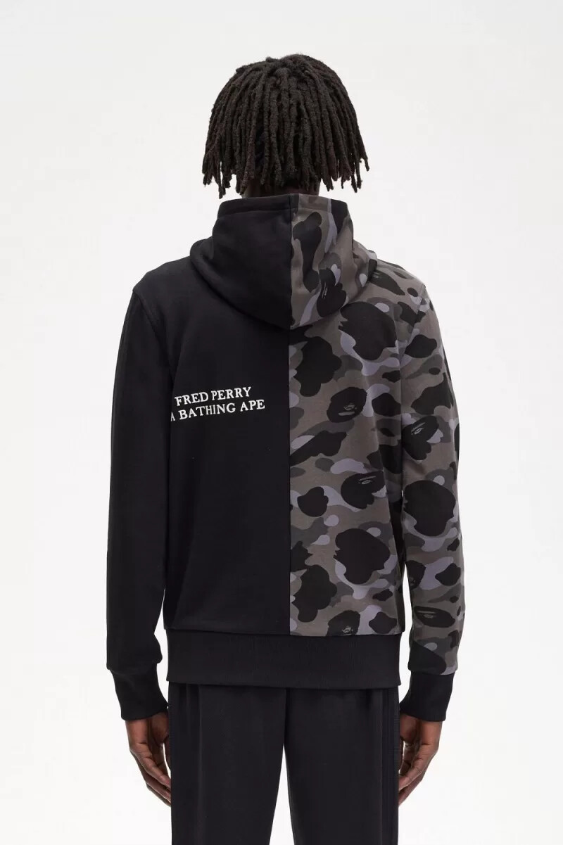 sudadera con capucha y cremallera en contraste de fred perry para hombre color negro