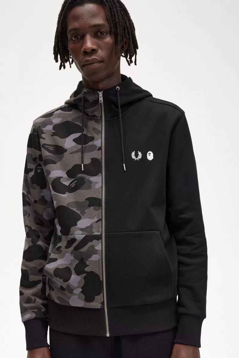 sudadera con capucha y cremallera en contraste de fred perry para hombre color negro