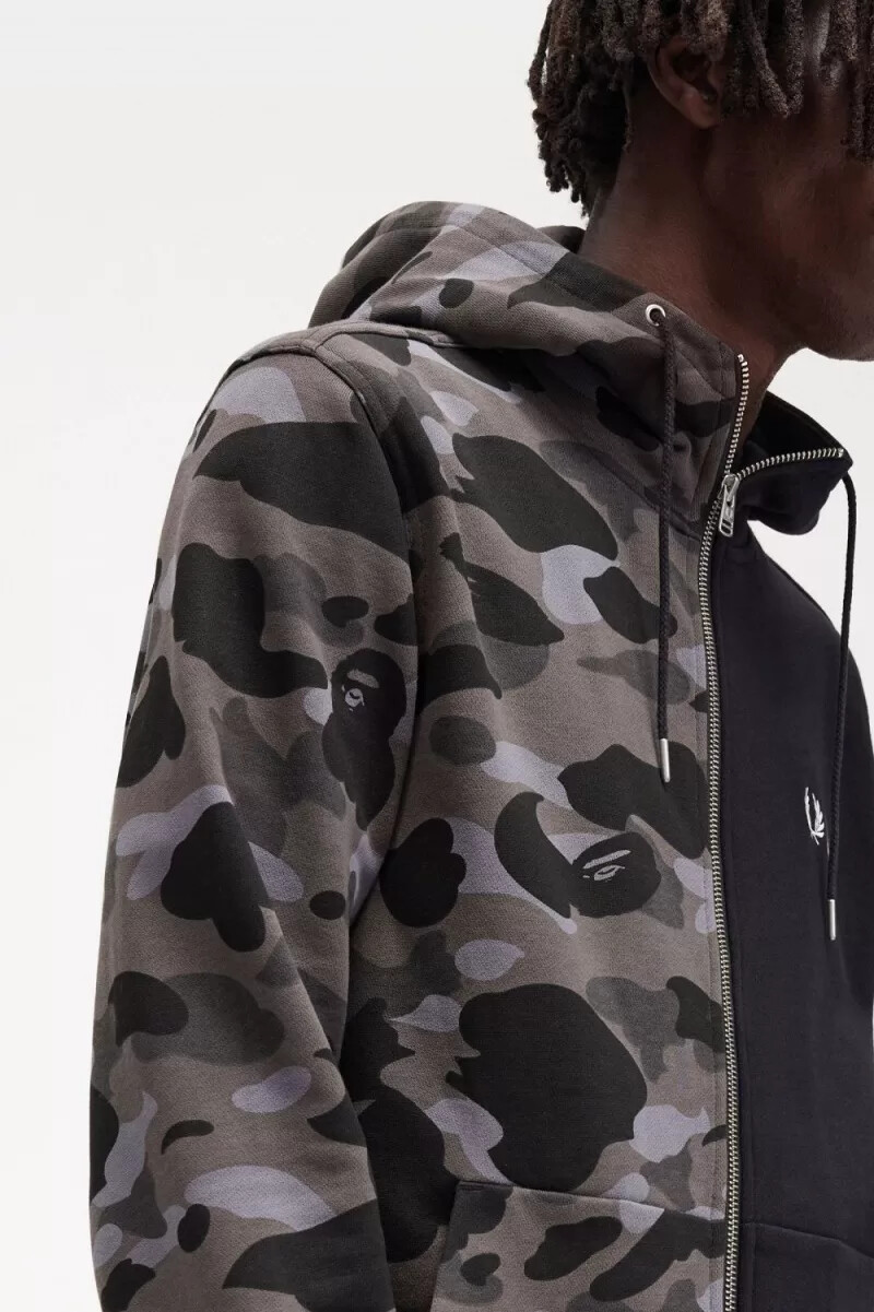 sudadera con capucha y cremallera en contraste de fred perry para hombre color negro