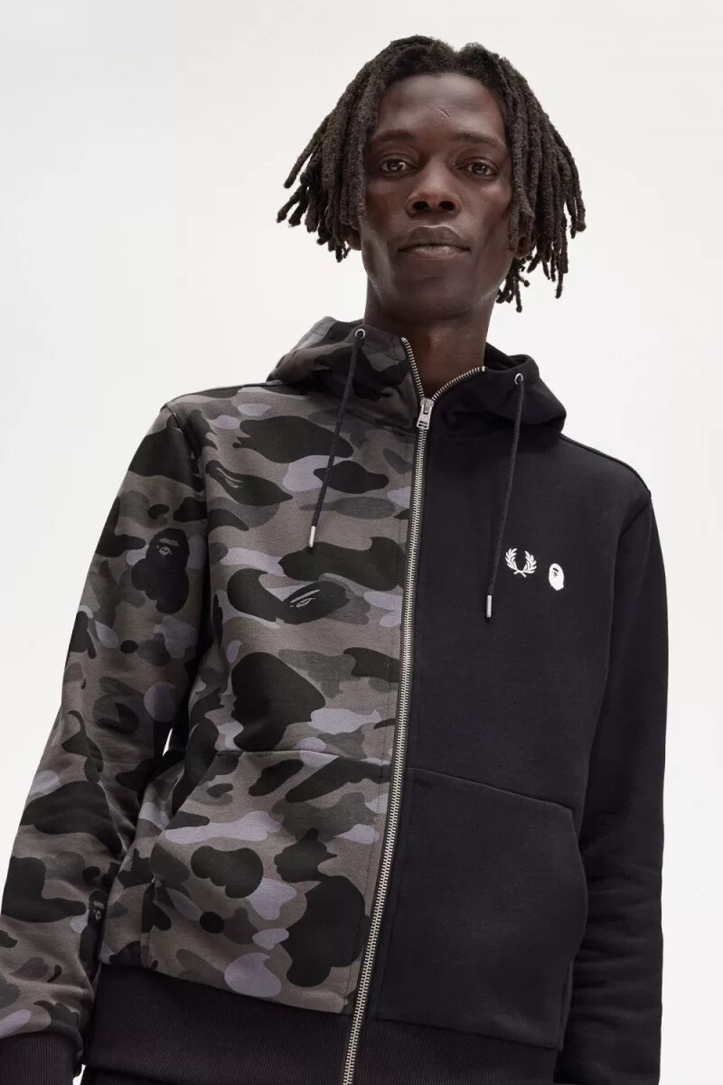 sudadera con capucha y cremallera en contraste de fred perry para hombre color negro