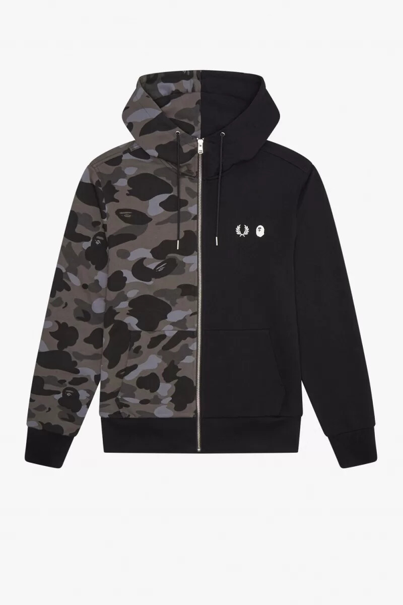 sudadera con capucha y cremallera en contraste de fred perry para hombre color negro