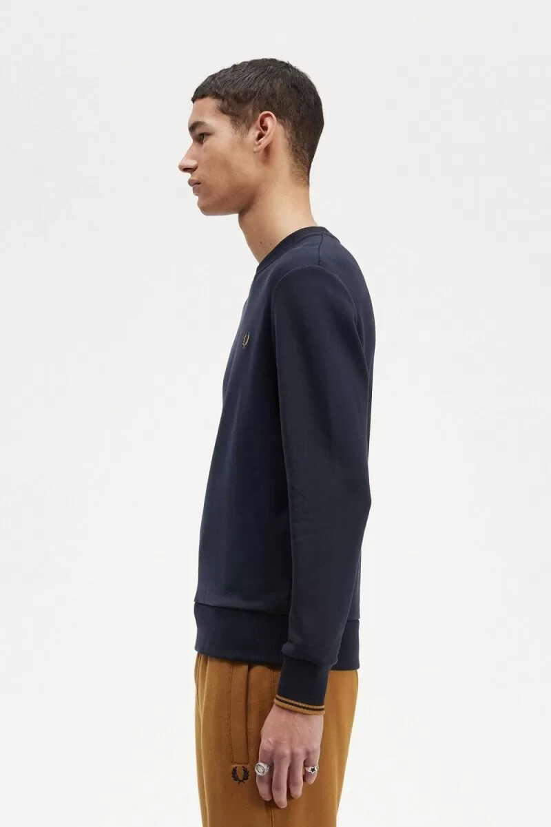 sudadera fred perry de cuello redondo para hombre color azul marino y café oscuro