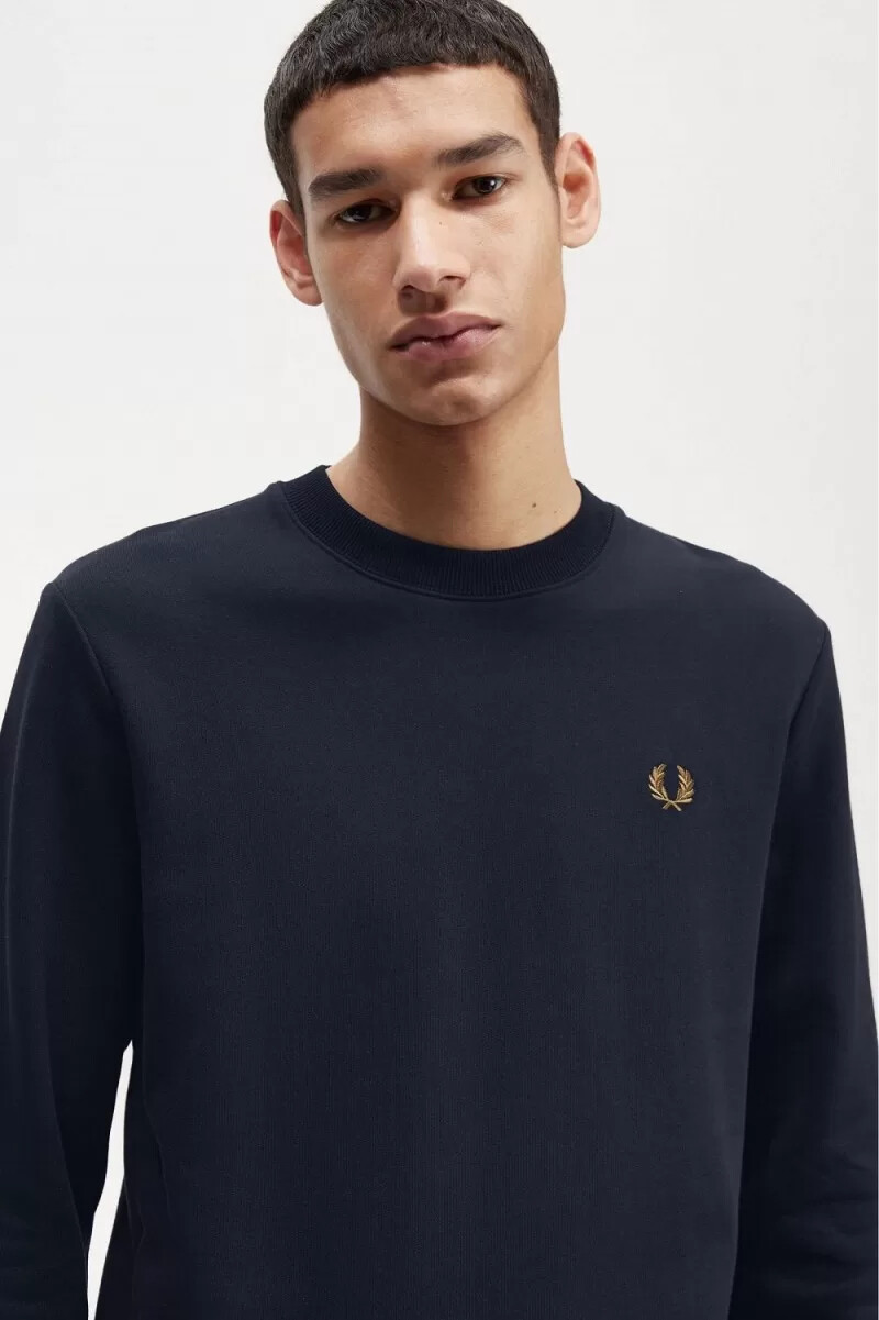sudadera fred perry de cuello redondo para hombre color azul marino y café oscuro