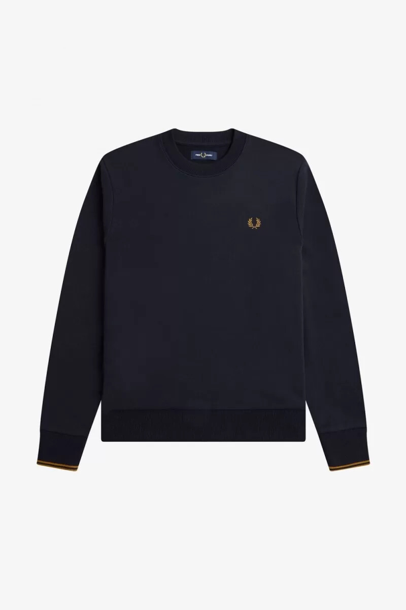 sudadera fred perry de cuello redondo para hombre color azul marino y café oscuro