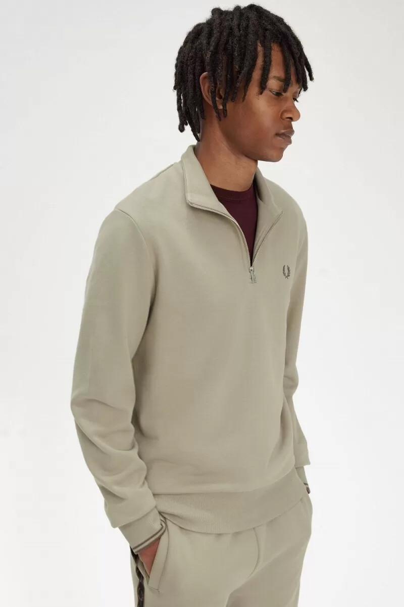 sudadera fred perry con media cremallera para hombre gris cálido rojo oscuro