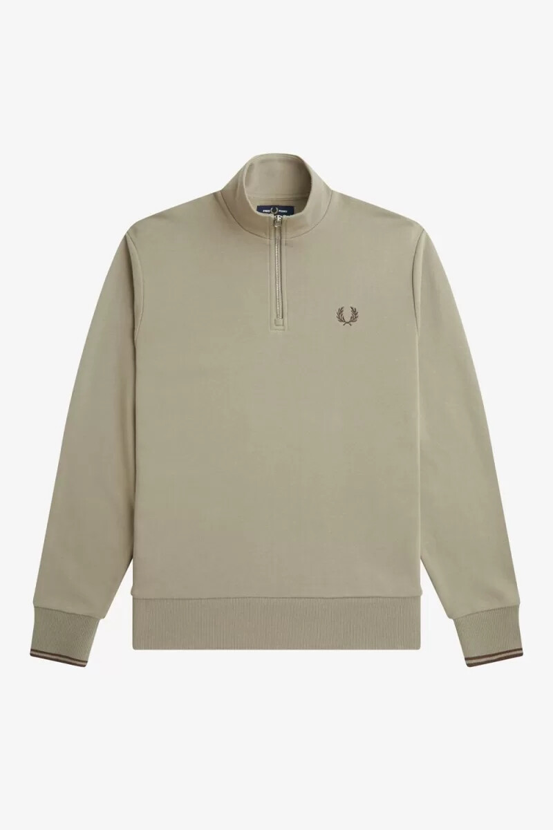 sudadera fred perry con media cremallera para hombre gris cálido rojo oscuro