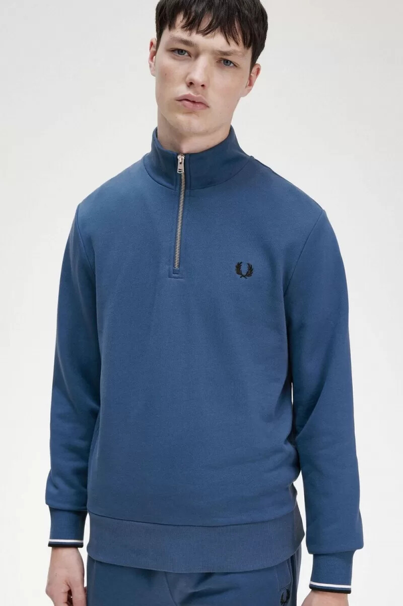 sudadera fred perry con media cremallera para hombre azul medianoche