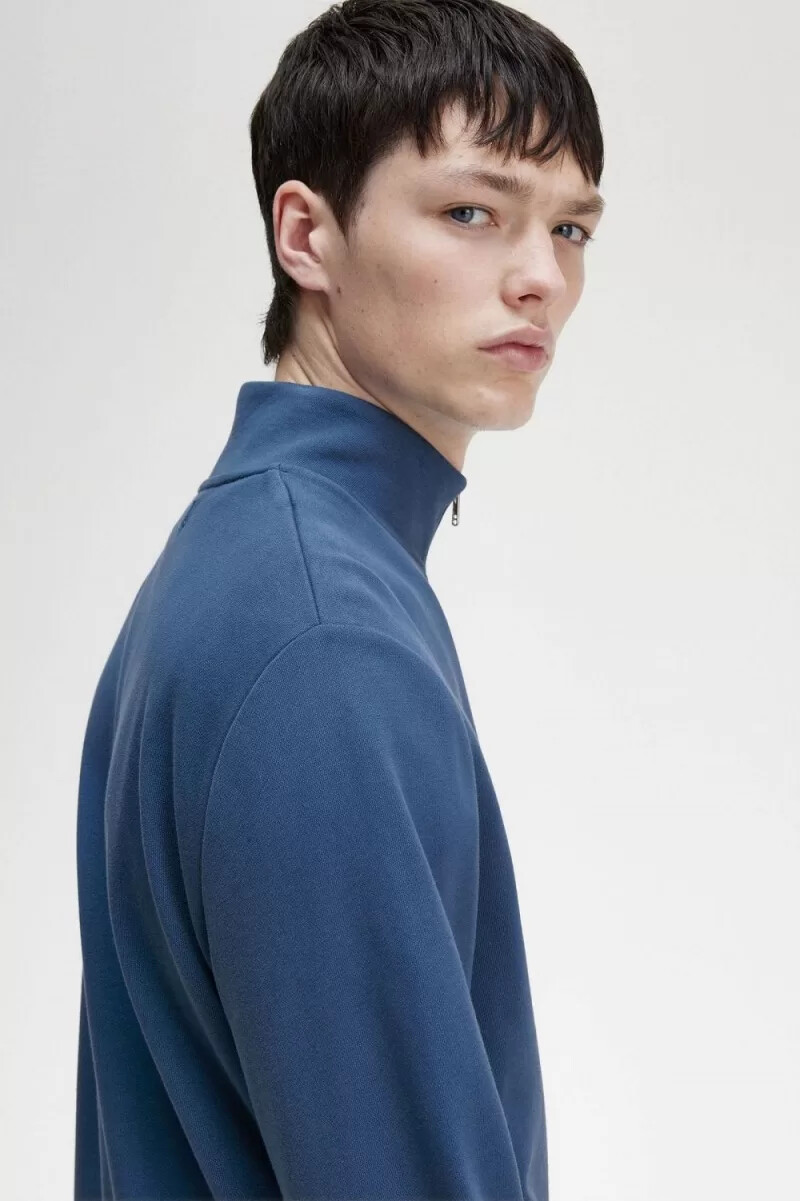 sudadera fred perry con media cremallera para hombre azul medianoche