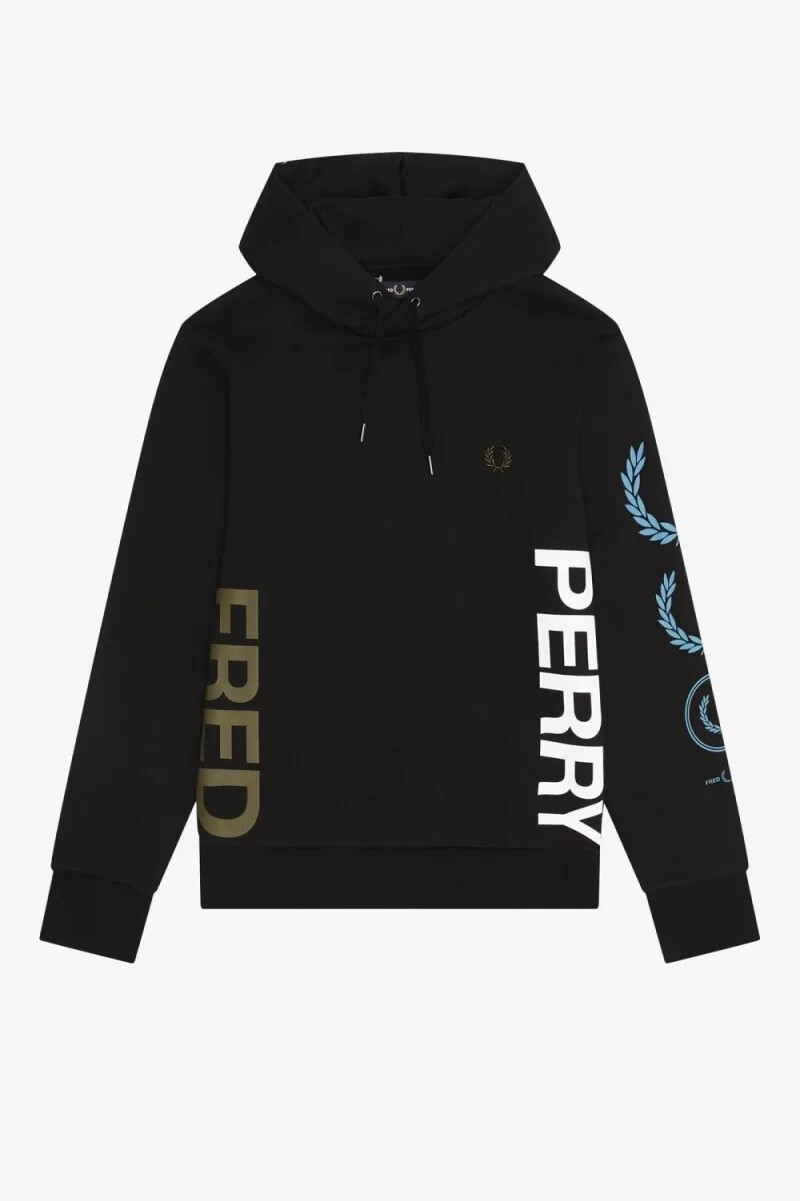 sudadera con capucha para hombre con la marca gráfica de fred perry en color negro