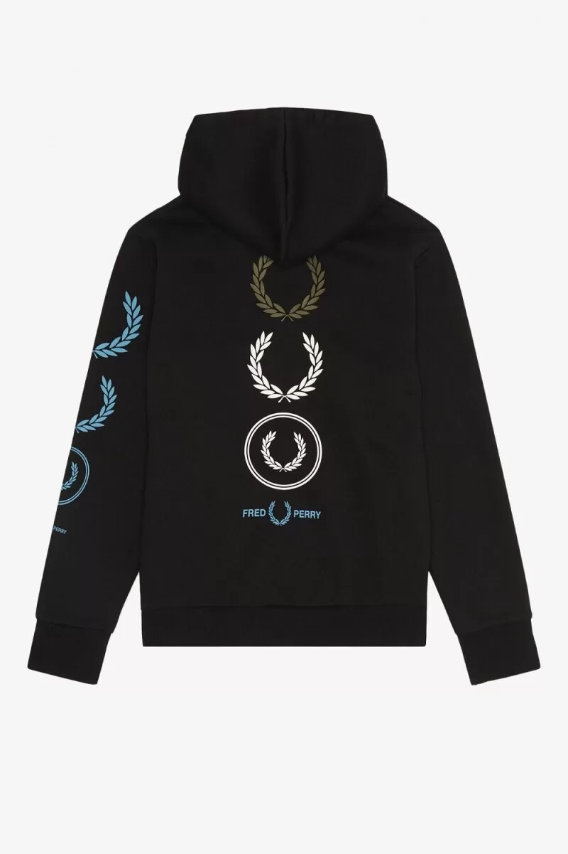 sudadera con capucha para hombre con la marca gráfica de fred perry en color negro