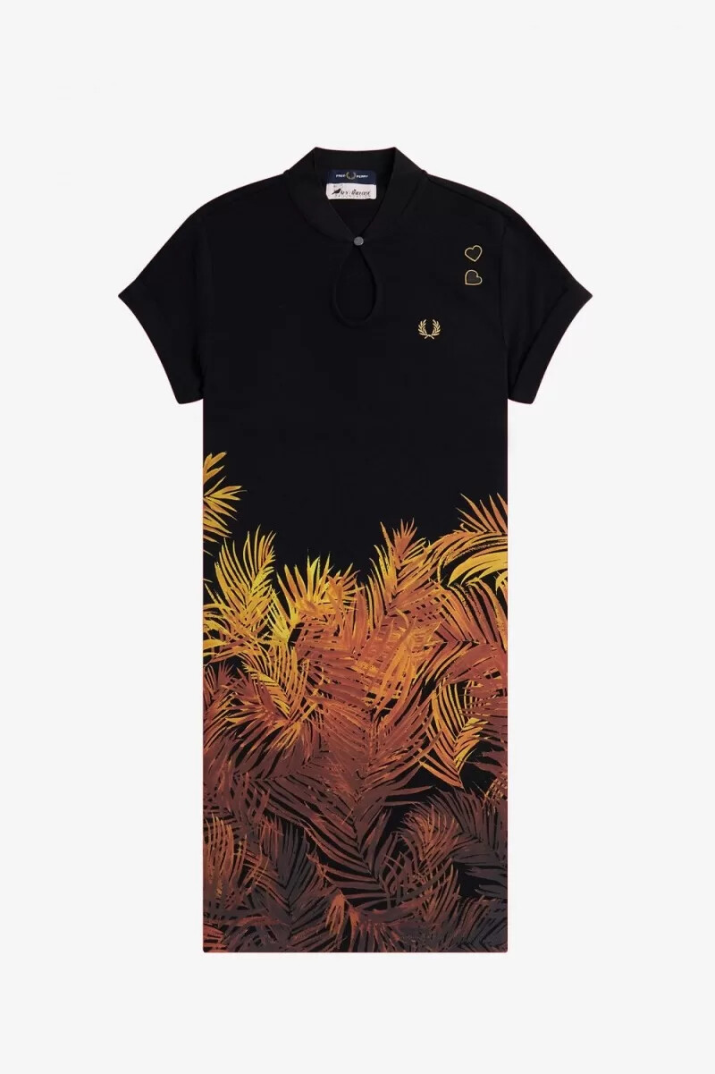 vestido de piqué con estampado de palmeras de fred perry para mujer color negro