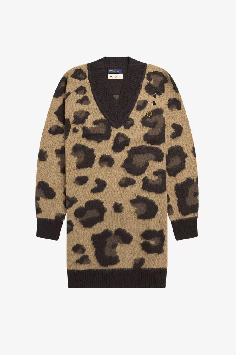vestido de punto de leopardo para mujer de fred perry con estampado de leopardo tonal