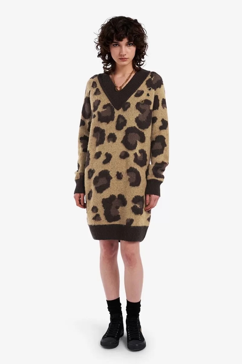 vestido de punto de leopardo para mujer de fred perry con estampado de leopardo tonal