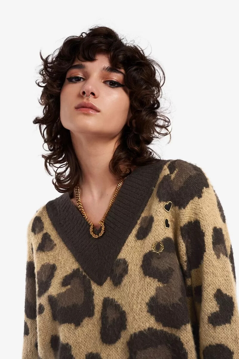 vestido de punto de leopardo para mujer de fred perry con estampado de leopardo tonal