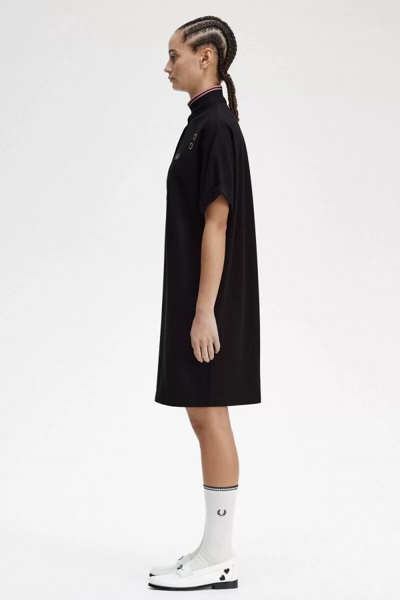 camisa de piqué con ribete de fred perry para mujer color negro