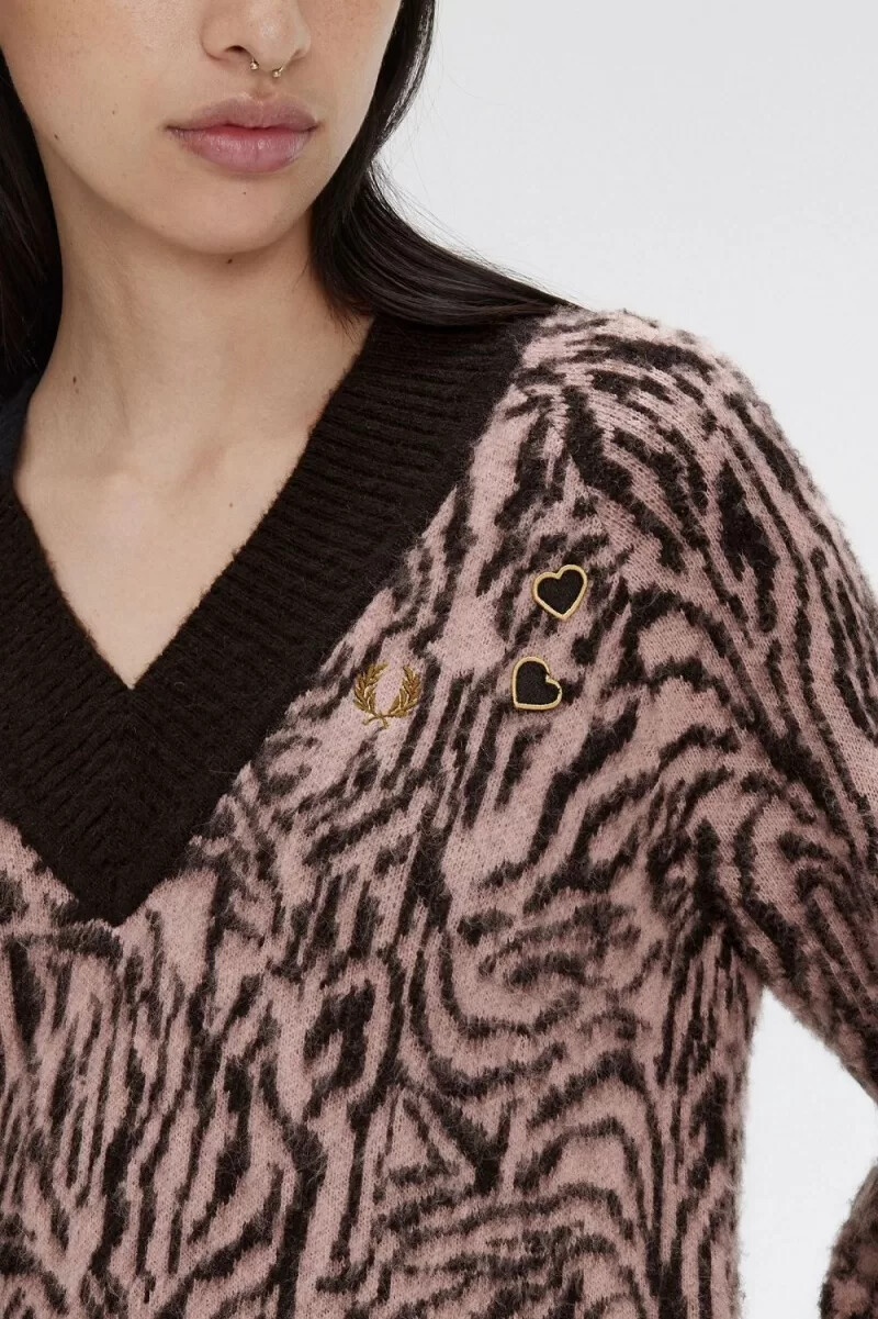 vestido de punto de cebra de fred perry para mujer en rosa empolvado
