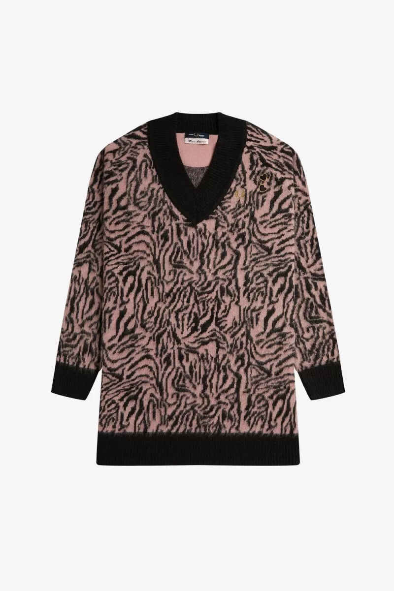 vestido de punto de cebra de fred perry para mujer en rosa empolvado