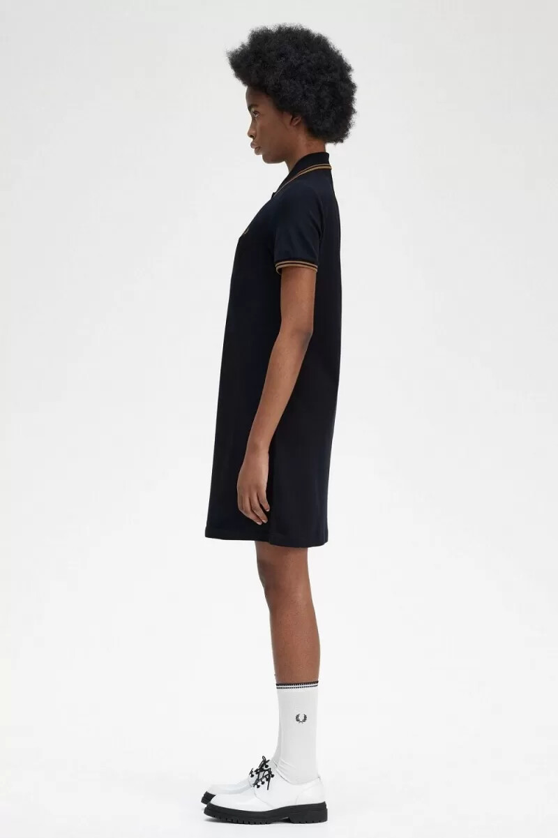 camisa fred perry con ribete doble para mujer azul marino