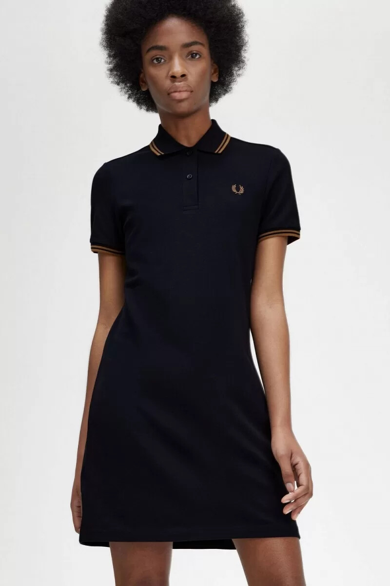 camisa fred perry con ribete doble para mujer azul marino