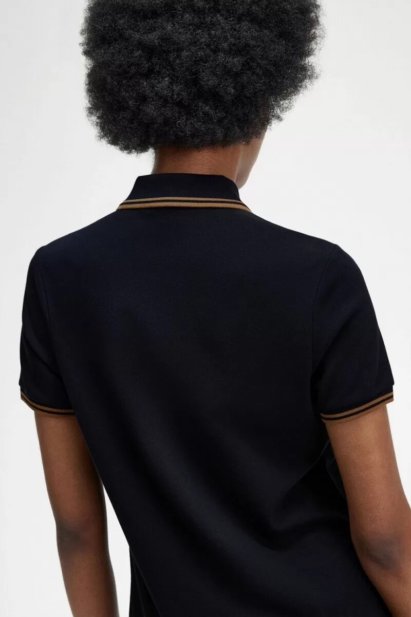camisa fred perry con ribete doble para mujer azul marino