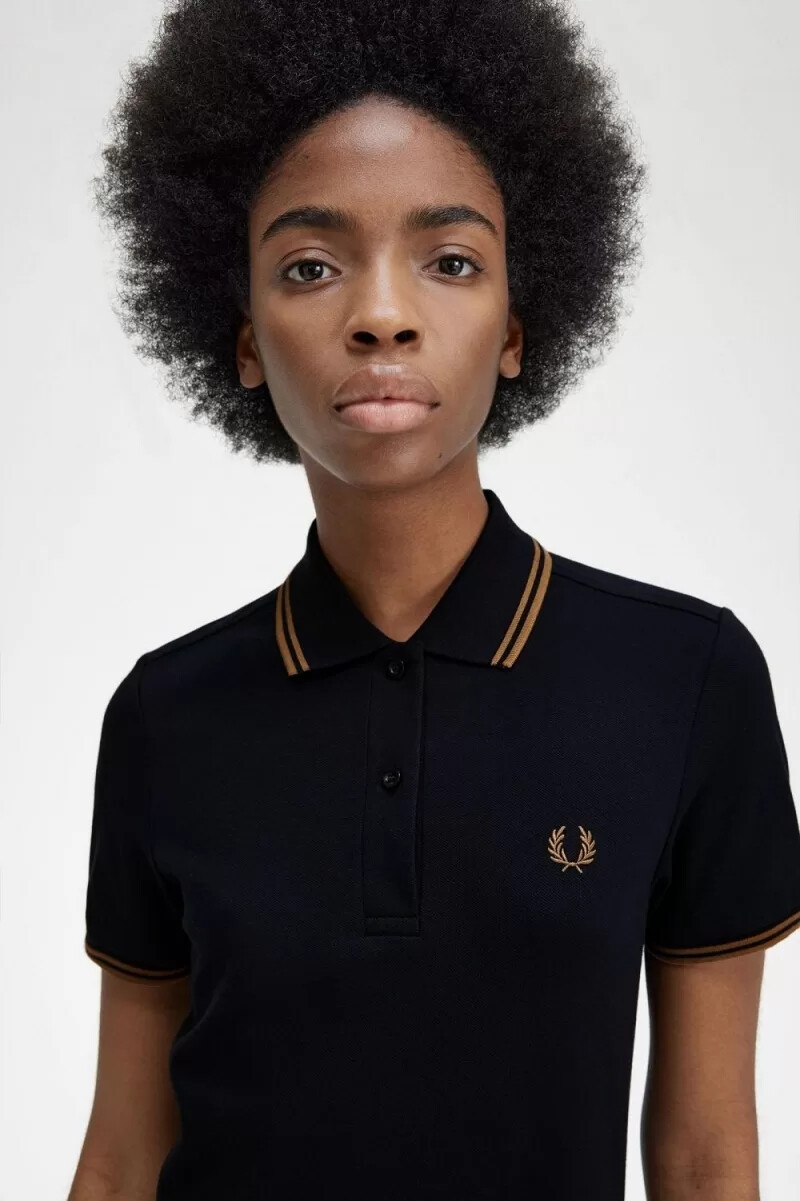 camisa fred perry con ribete doble para mujer azul marino