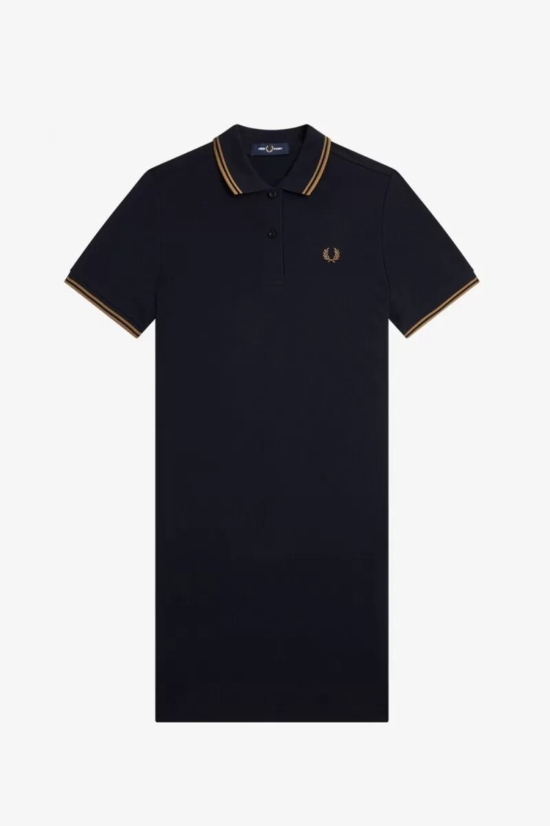 camisa fred perry con ribete doble para mujer azul marino