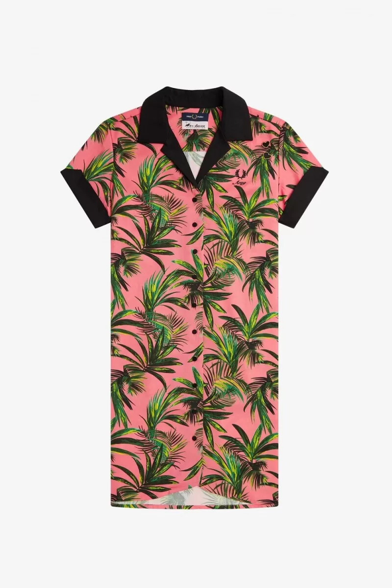 camisa con estampado de palmeras de fred perry para mujer color coral