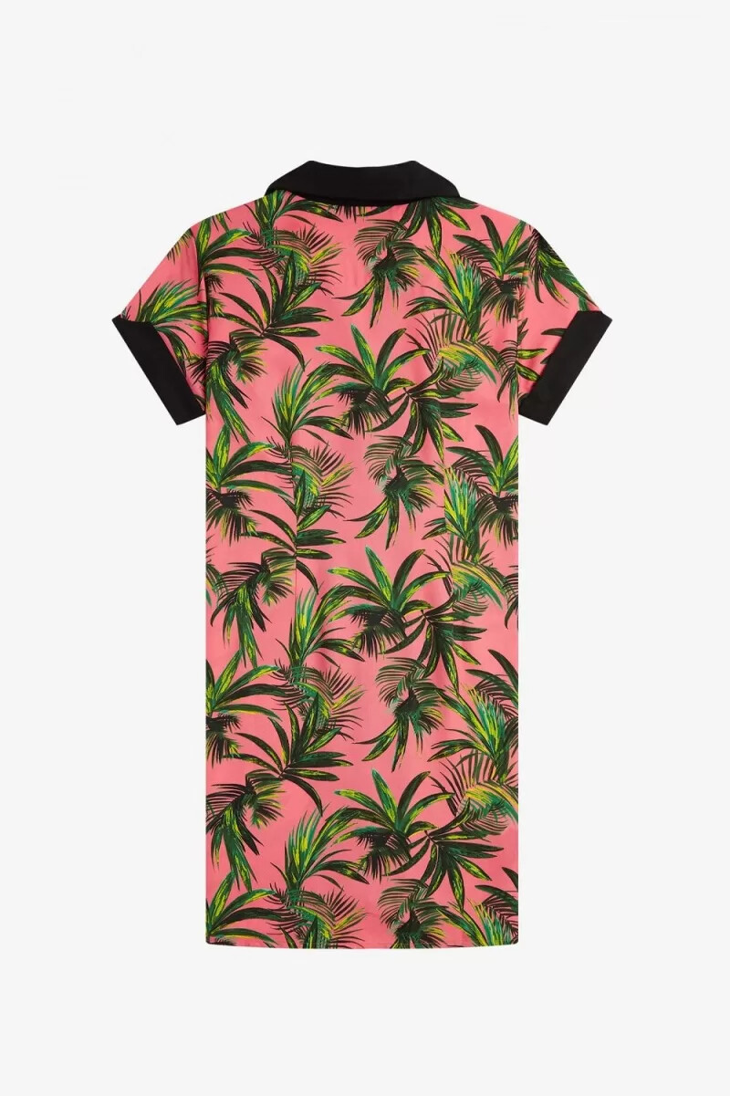 camisa con estampado de palmeras de fred perry para mujer color coral