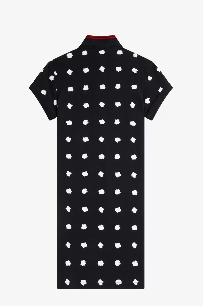 vestido de piqué con estampado de lunares de fred perry para mujer color negro