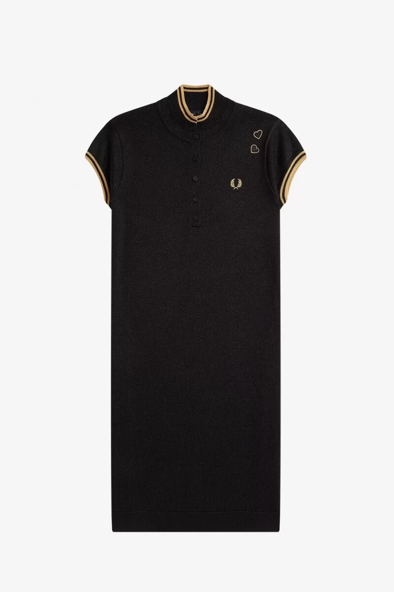 vestido de punto metalizado fred perry para mujer color negro