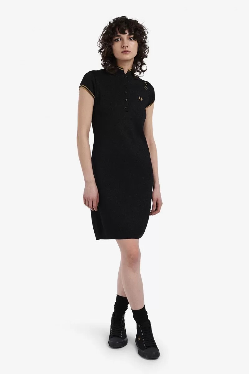vestido de punto metalizado fred perry para mujer color negro
