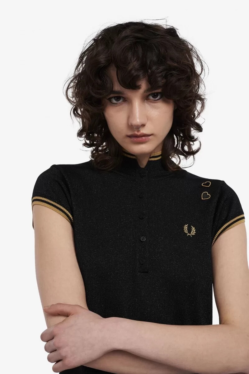 vestido de punto metalizado fred perry para mujer color negro