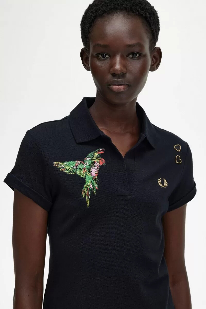 vestido de piqué bordado fred perry para mujer color negro