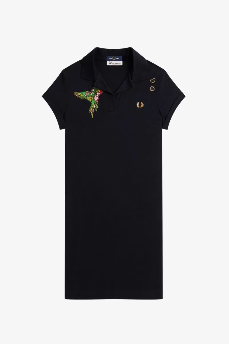 vestido de piqué bordado fred perry para mujer color negro