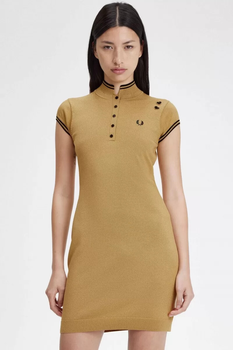 vestido de punto metalizado fred perry para mujer dorado 1964