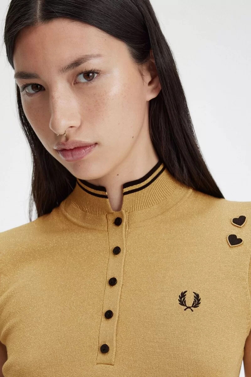 vestido de punto metalizado fred perry para mujer dorado 1964