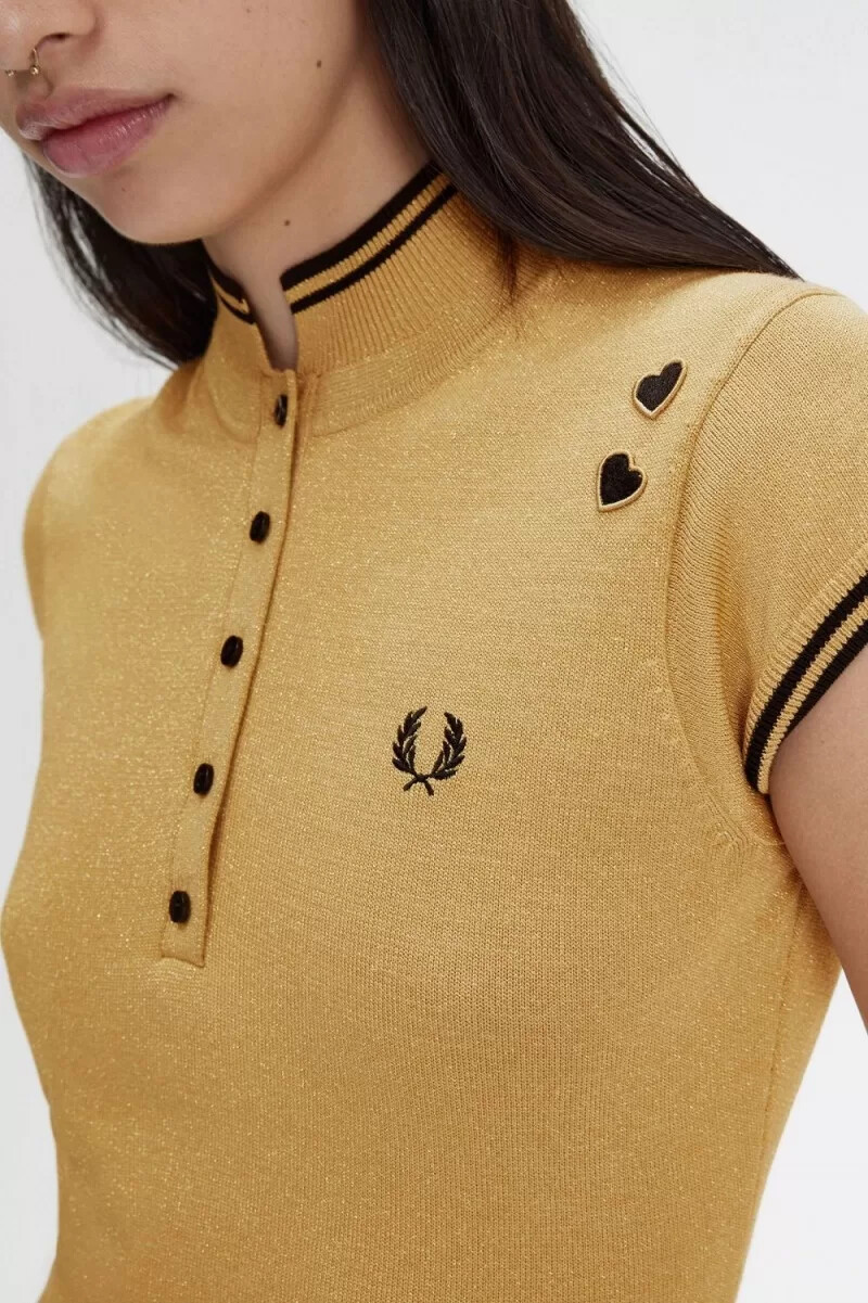 vestido de punto metalizado fred perry para mujer dorado 1964