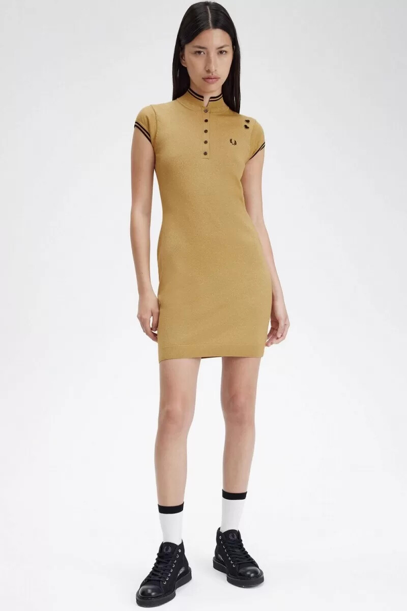 vestido de punto metalizado fred perry para mujer dorado 1964