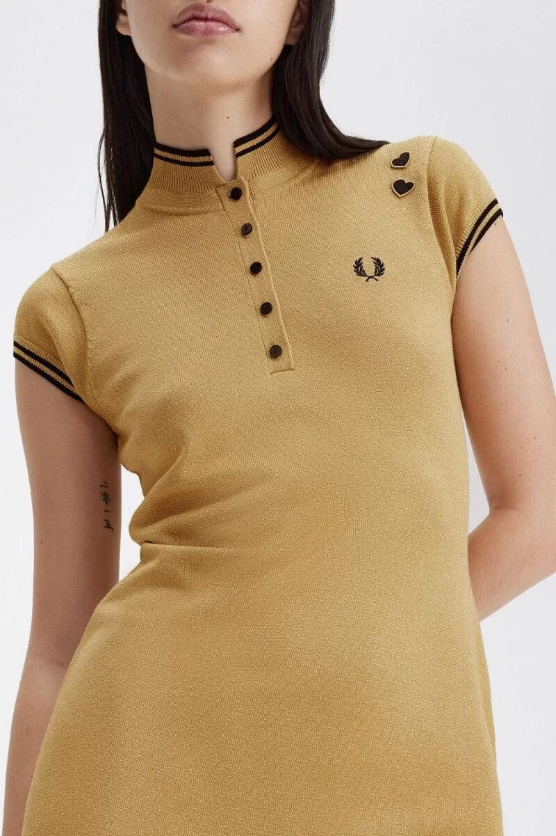 vestido de punto metalizado fred perry para mujer dorado 1964