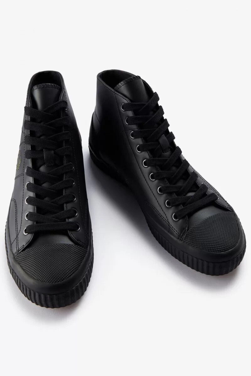 zapatillas de lona fred perry mid hughes para mujer color negro y verde uniforme