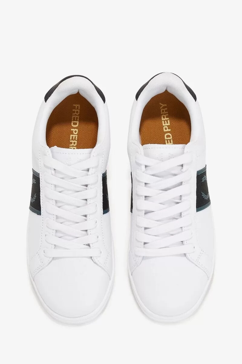 zapatillas de tenis fred perry b721 para hombre color blanco y azul petróleo